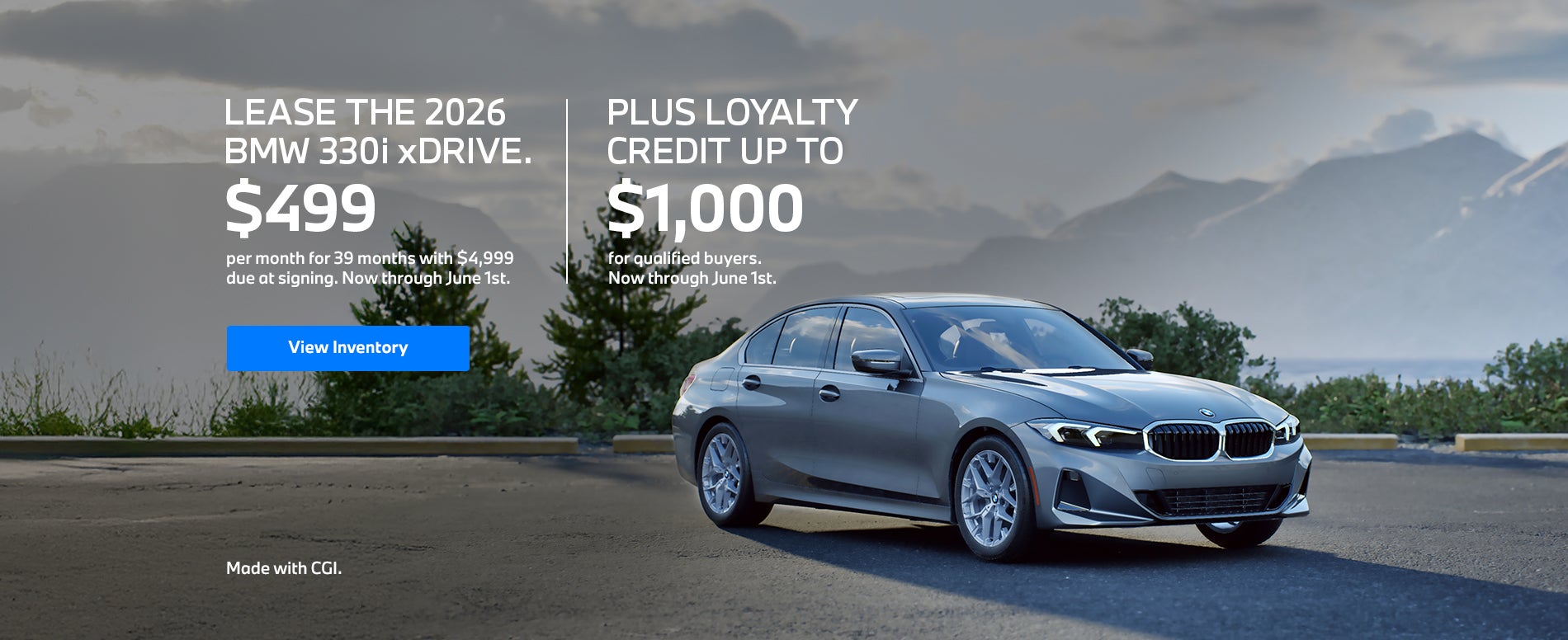 2026 330i lease starting at $499 per month for 39 months